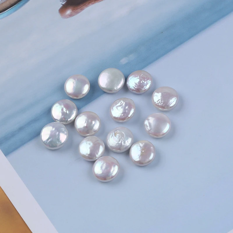 10-11mm  White Coin Shape Cultured Freshwater Pearl Baroque Loose Beads High Luster Flawless