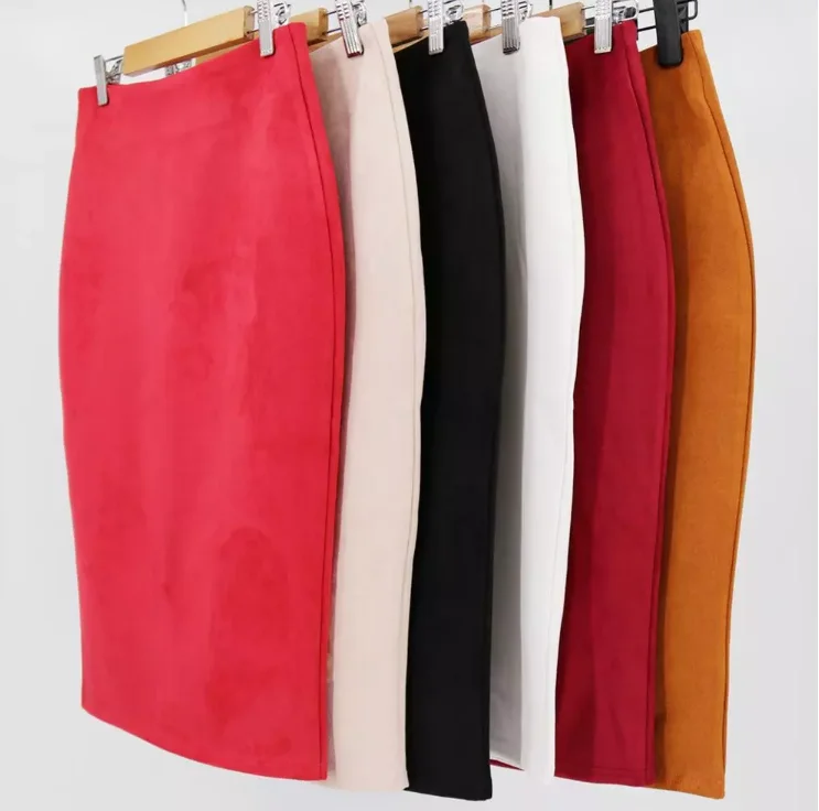 office lady Women Solid Suede Wear Package Hip Midi Pencil knitting skirt