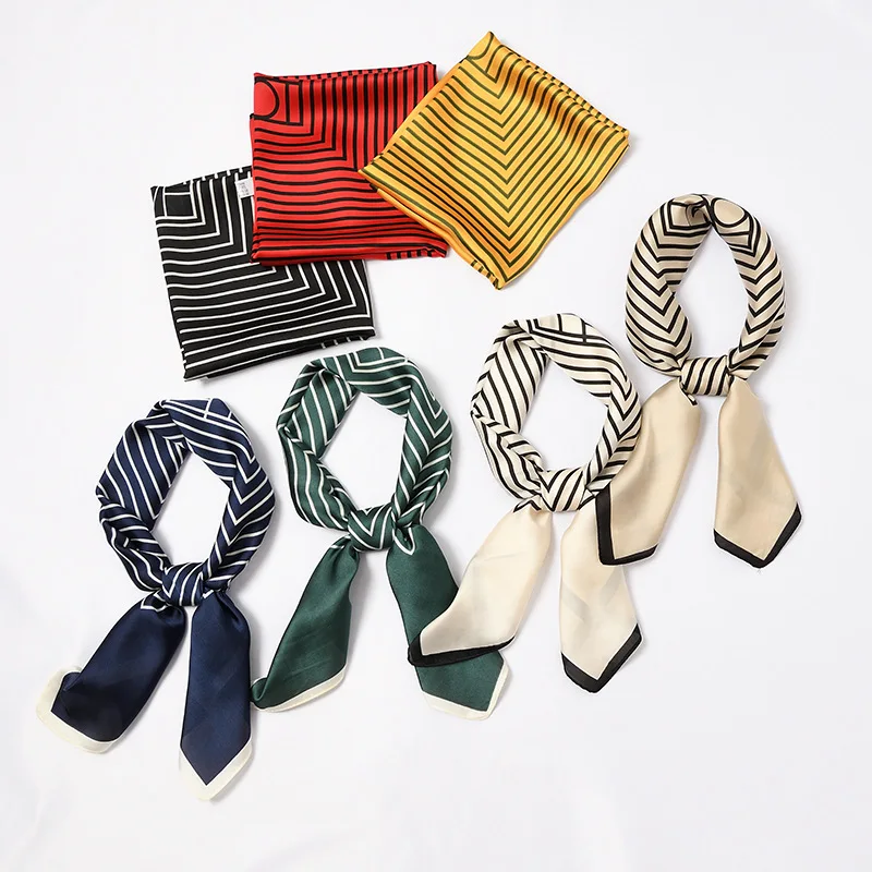 Nordic Women Neck Scarf Square Foulard Hair Headband Bag Tie Accessories Lady Silk Shawls Print Neckerchief Bandana Scarves