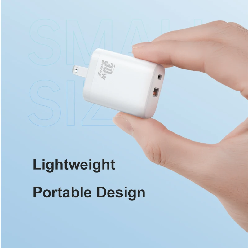 Hot Selling  Foldable Dual Ports 30W PD USB Charger Mini Power Supply Adapter USB A+C ports Wall Charger