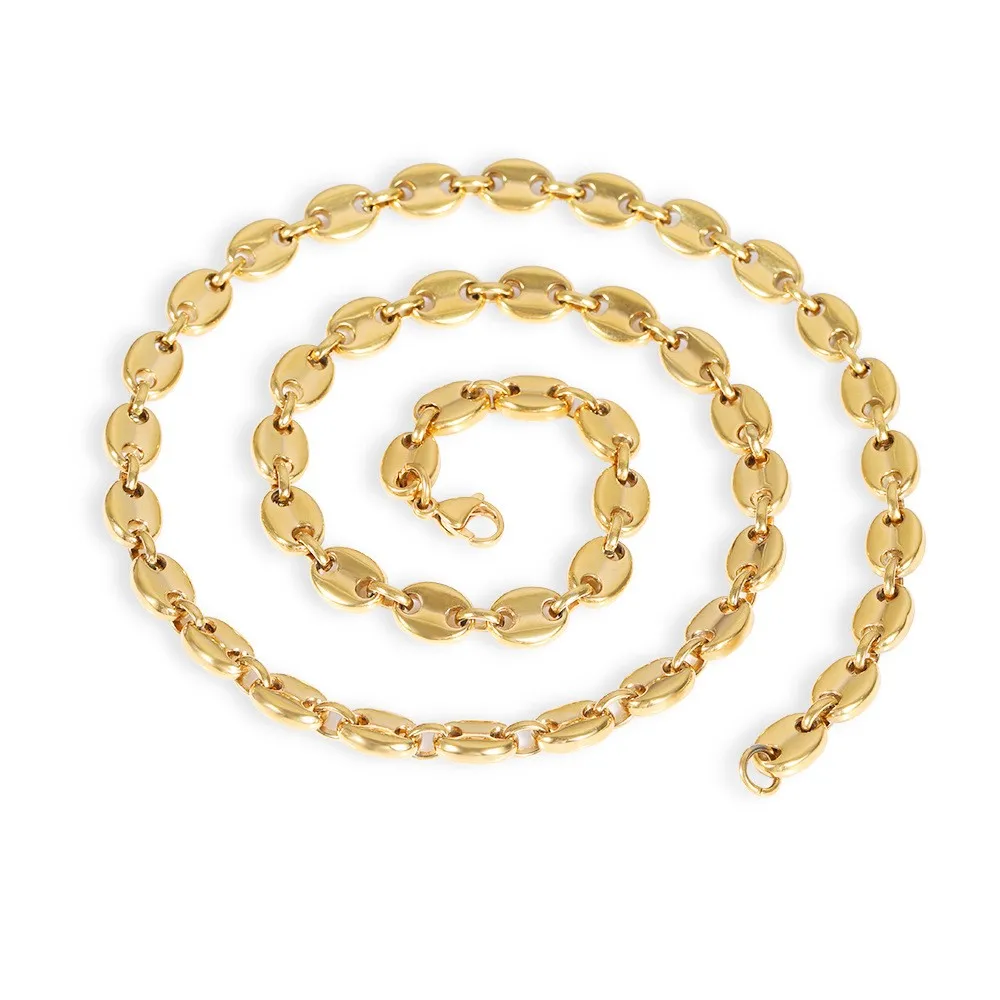 Wholesale Hip Hop Couple Stainless Steel Coffee Bean Chain Versatile Pig Nose Titanium Steel Lock Bone Chain