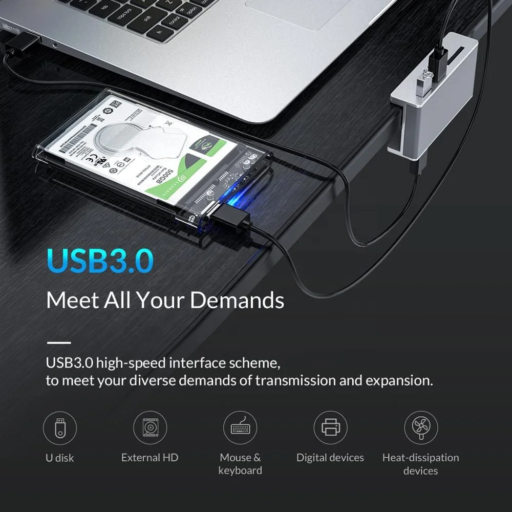 ORICO 5Gpbs Aluminum Alloy Clip-type 2 Port USB 3.0 HUB With SD Card Reader