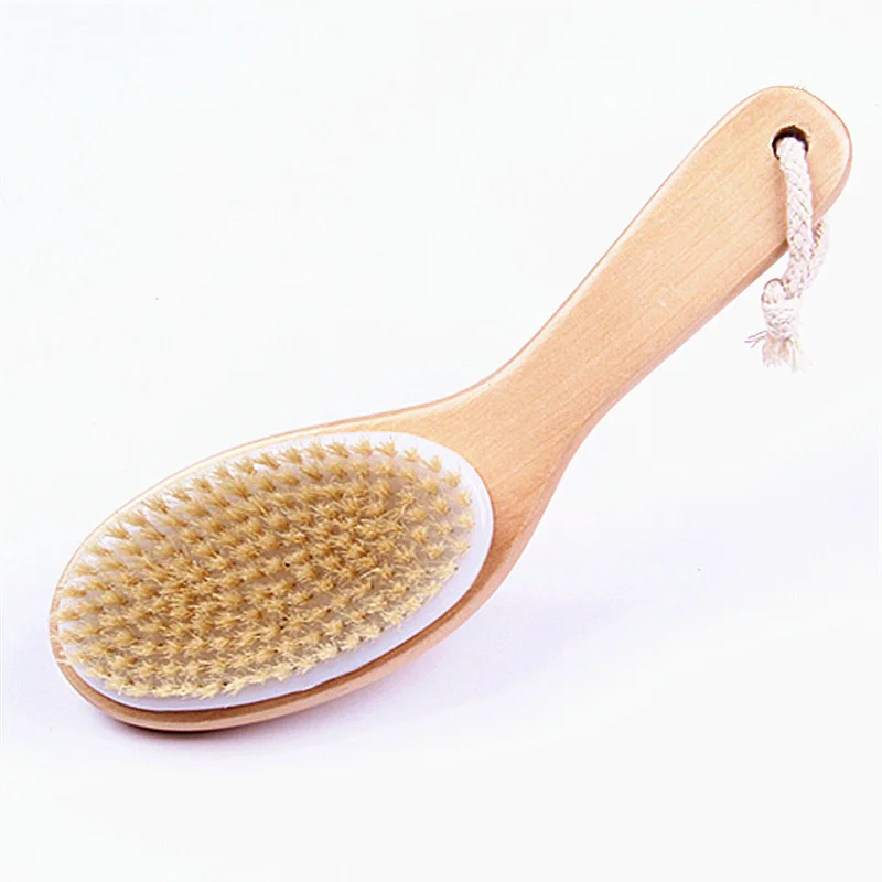 Creative Art amazon Custom logo 100% boar bristle natural dry brush body brush exfoliating  wooden handle