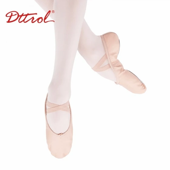 Dttrol New arrival  Ballet shoes split sole high quality pig leather dance shoes split sole ballet flat shoes soft fabric