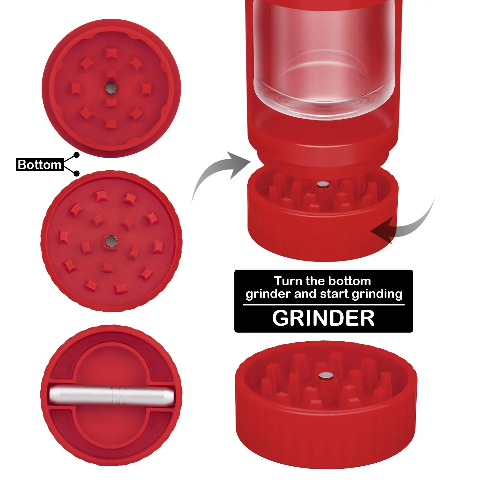 glow in the dark 4 in 1 herb grinder Glass Jar Led Plastic Bottle Stash Magnifier plastic grinder jar