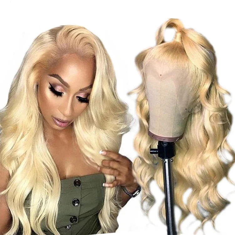 Wholesale 12A 613 blonde lace front wigs human hair blonde Straight body wave wigs