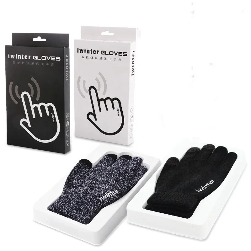 Hot Selling Hand Knitted Gloves Touchscreen Winter Running Gloves One Size Fits All Men Women Acrylic Knitted Mittens With Box