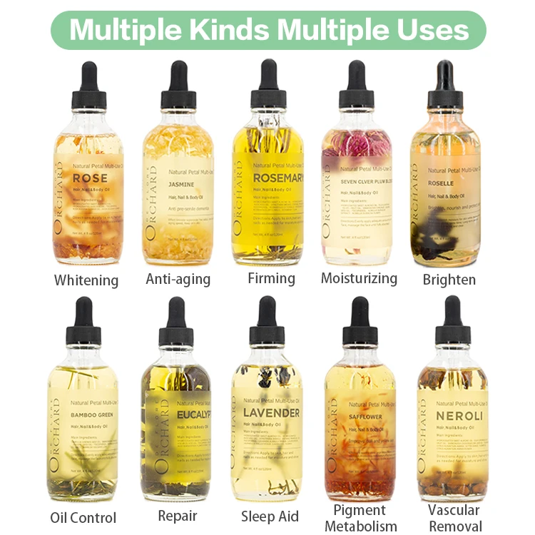 Free shipping orchard essential oil private label vegan natural hair skin face body petal moisturizer essential oil for skin
