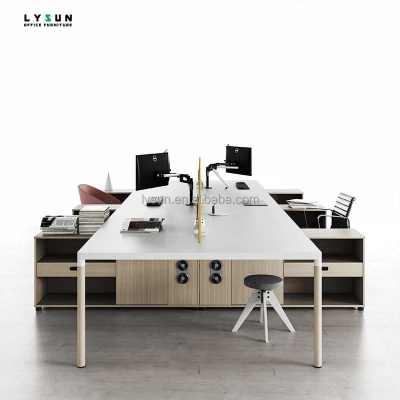 Modern Style Staff Working Station Customized Cubicle Office Workstation Tables For Multi People