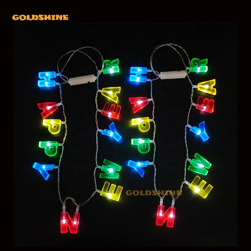 Led lighting necklace happy new year flash string party printed logo for party atmosphere props Decorations Halloween Events