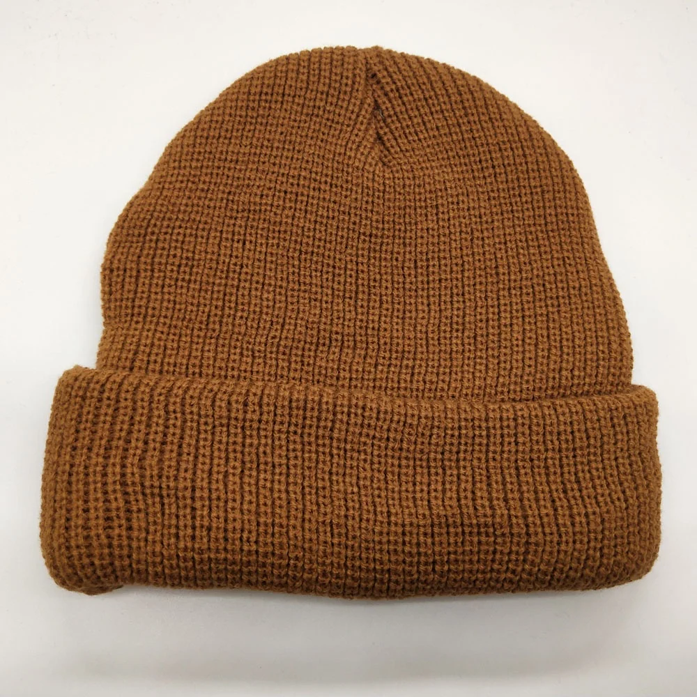 OEM Service Make Custom Logo Unisex BLACK Beanie Ribbed Soft Acrylic Knitted Ski Hat