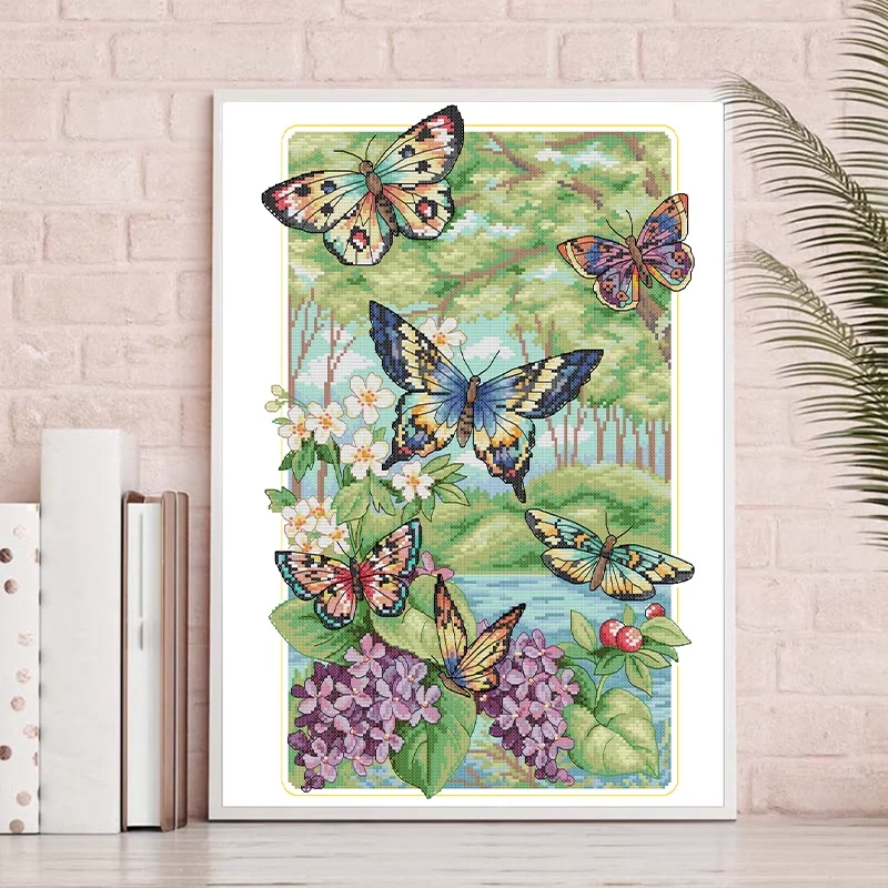ZZ1775 Butterfly Forest Non Full Embroidery Cross Embroidery 2024 New Handcrafted Simple and Fresh Printing Landscape