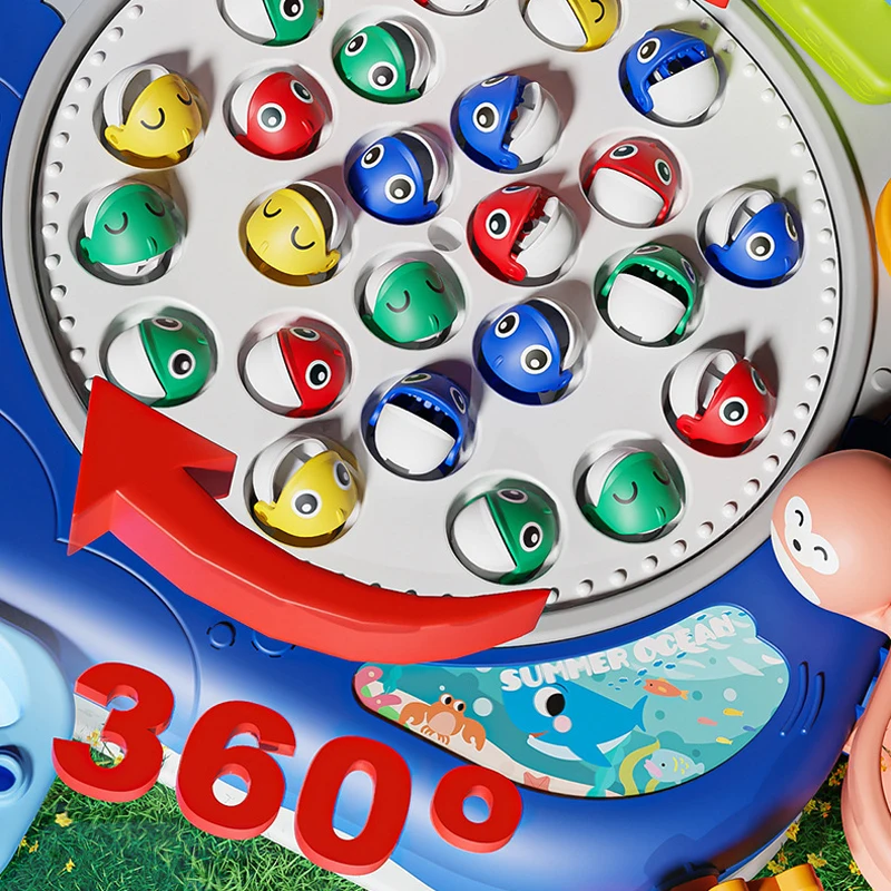 QS Shantou China Kids Early Learning Colorful Fishing Set Toys Plastic 2 Colors Electric Rotate Fishing Game Toys With Music