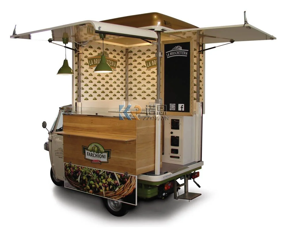Electric Mobile Food Truck for Sale Fast Ice Cream Vending Kiosk Ape Tricycle Food Cart with Full Kitchen