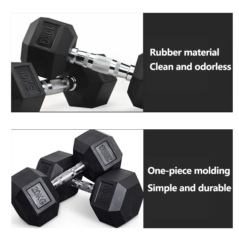 MKAS Weights Fixed Rubber Coated Cheap 50Kg Hex Hexagonal Dumbbell 5Kg Kg Lbs Set 50Kg Chromed Gym Rubber Hex Dumbbells