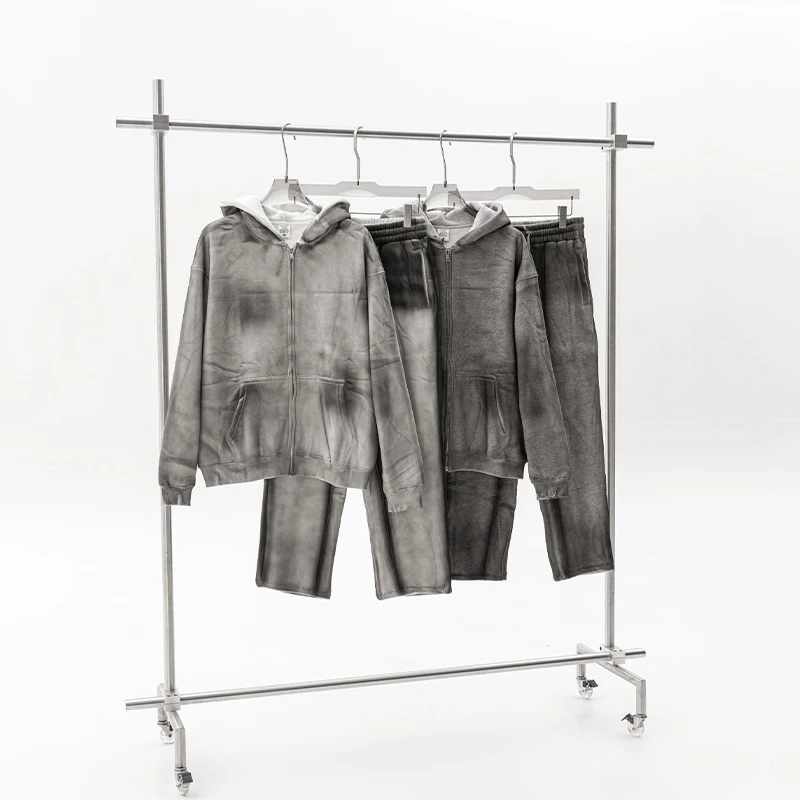 2024 winter mens faded bleach wash pants wide leg cotton fleece oversized sweatpants drawstring jogging straight pants