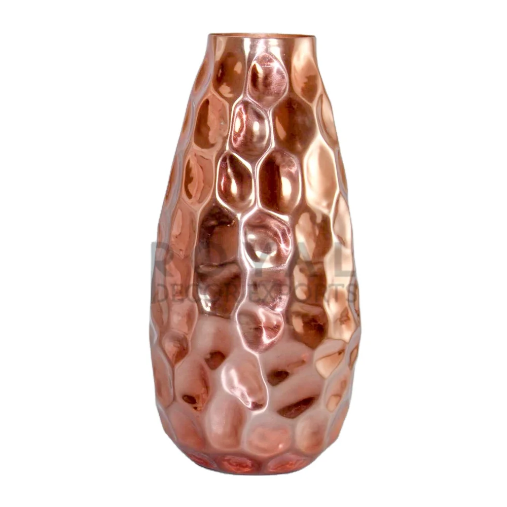 Home Decoration Vase Copper Plated Aluminum Flower Vase Copper Plating Metal Flower Vases Shiny Finishing Aluminium