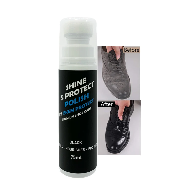 Ekem Factory hot sales high quality sponge black brown natural nourishing waterproof 75ml Instant shoe care liquid shoe polish