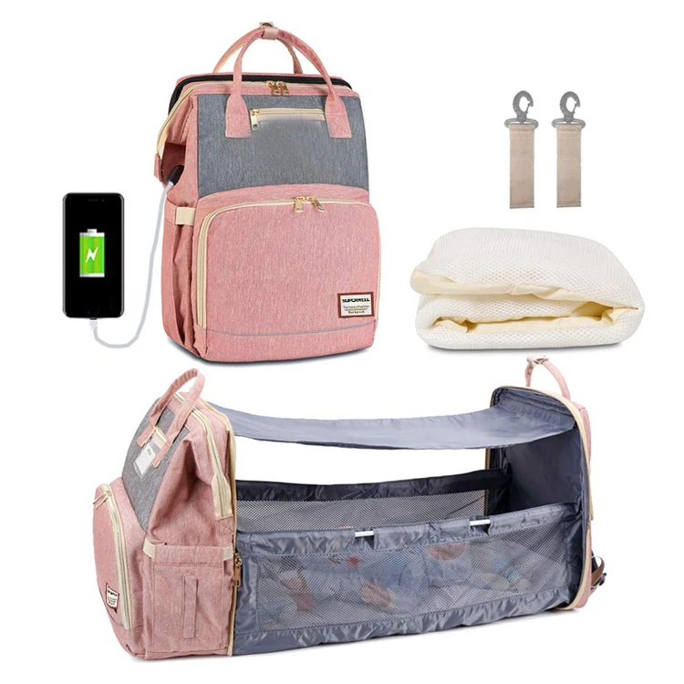 
Customized Travel 3 in 1 Diaper Bag Backpack Foldable Baby Bed Bag Diaper Backpack Changing Station Diaper Bag 