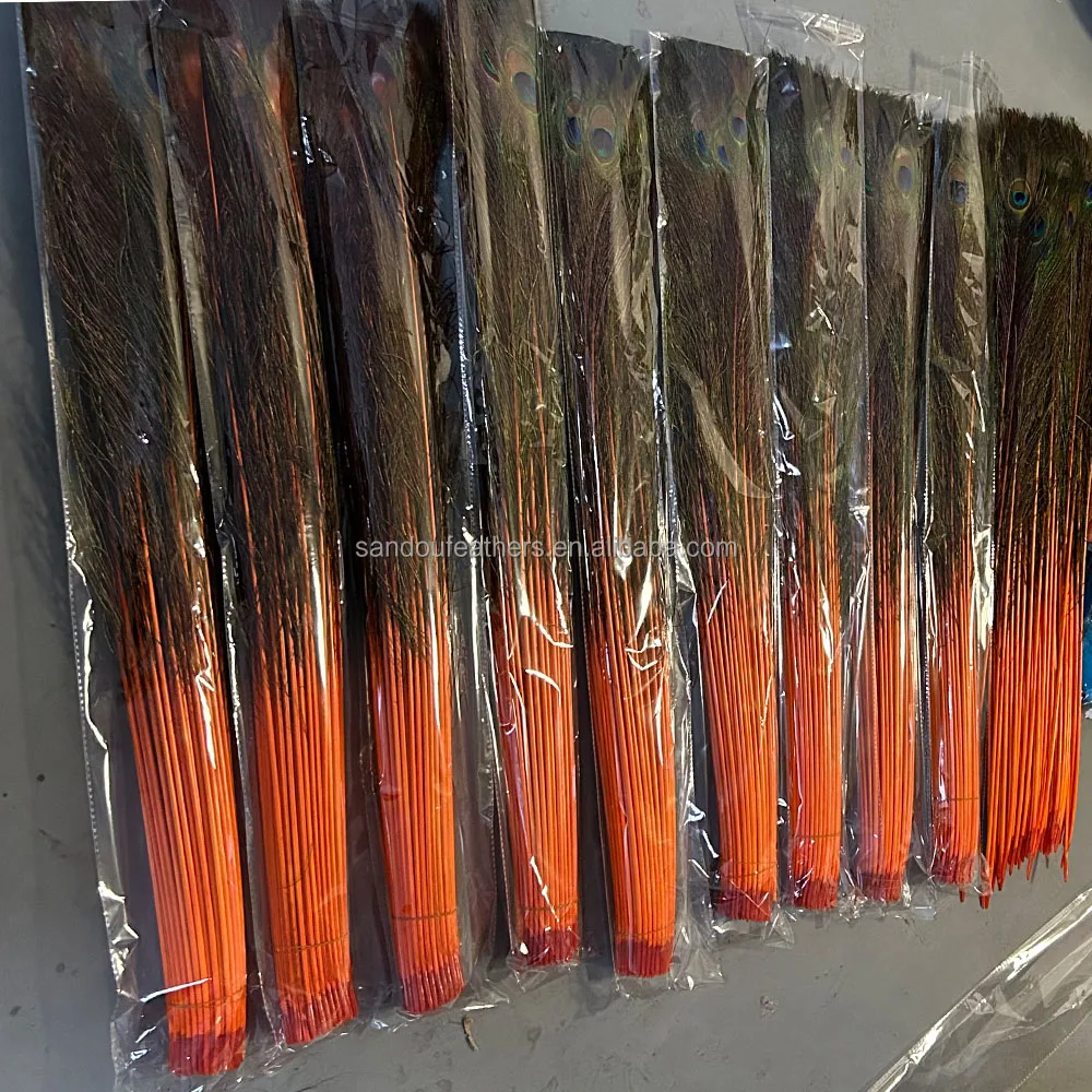 Wholesale orange peacock feather direct dyed peacock feather  carnival peacock clothes