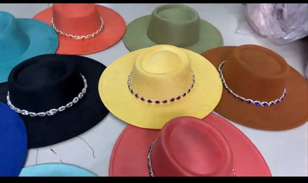 2024 customized new colors suede fedora hats for women round top 9.5 brim dress hats moq 40pcs each color