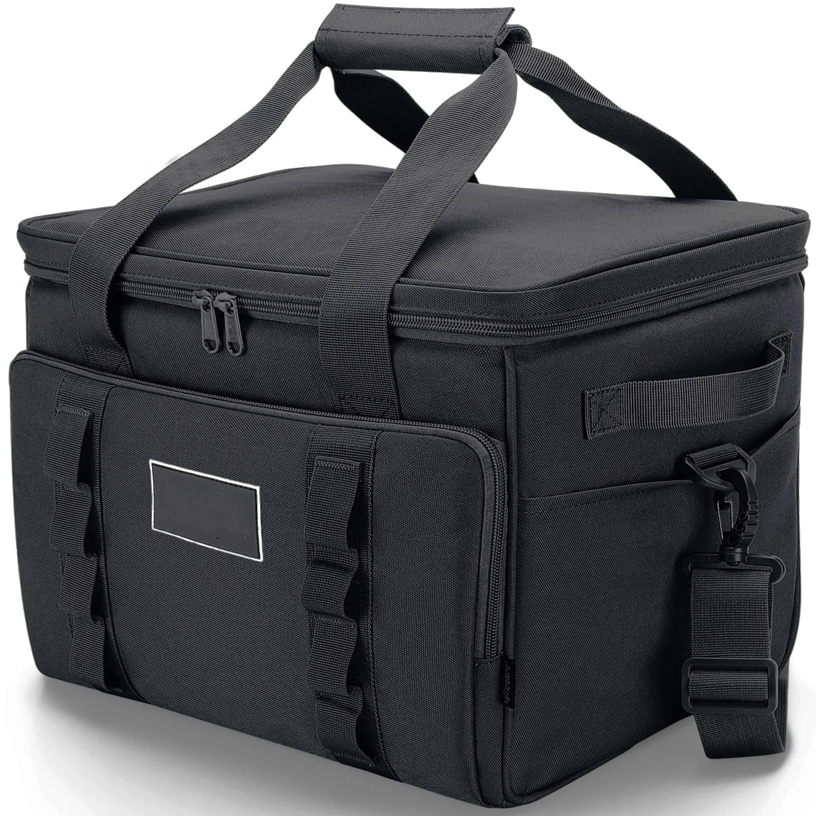 Custom Black Zipper Large Capacity Cooler Insulated Lunch Box Bag with Shoulder Strap For Women Men Adult