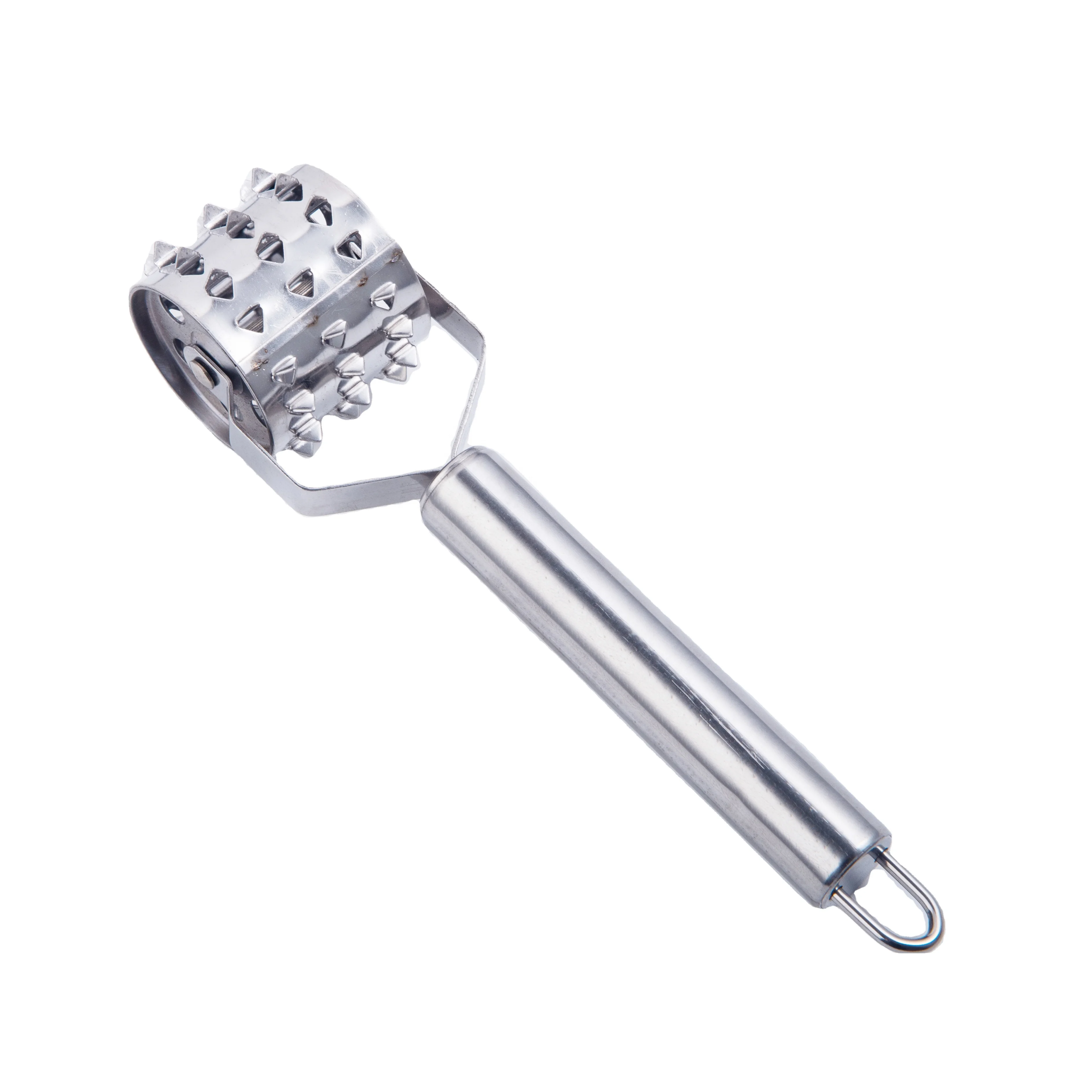 
430 Stainless Steel Rolling Tender Meat Hammer, Pizza Biscuit Baking Punch Hole Roller Pin 