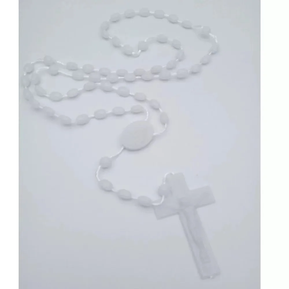 new arrival 4.5*2.7cm cross rosary necklace cheap plastic luminous rosary necklace