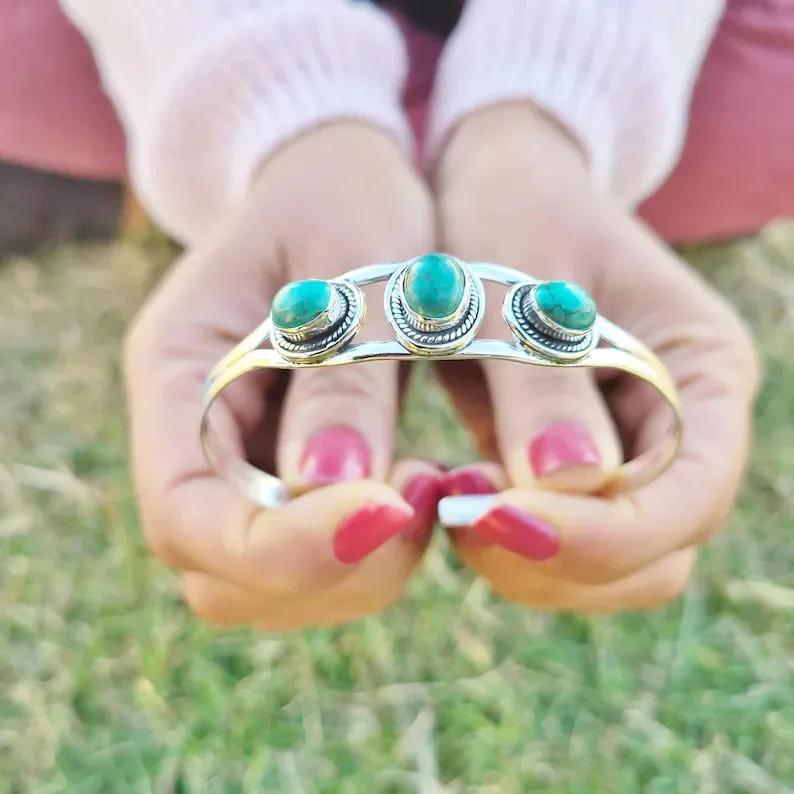 2023 Newest Western Bohemian Navajo Cowboy Cowgirl C Cuff Turquoise Bracelet