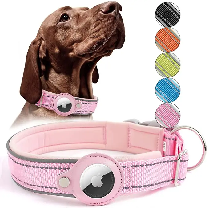 Hot Selling Airtag GPS Dog Collar Holder Reflective Nylon Pet Collar Adjustable Buckle for Dog Collars