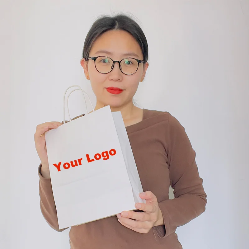 TOPACK Factory Direct Sales Biodegradable Recycled Thank You bags White Craft Paper Bags Christmas Kraft Paper Bags with Logo