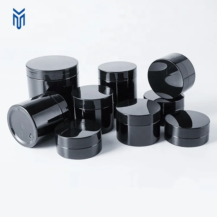 Hot sale 50g 60g 80g 100g 120g 150g 200g 250g 500g black PET plastic cosmetic container cream jar with PP lid