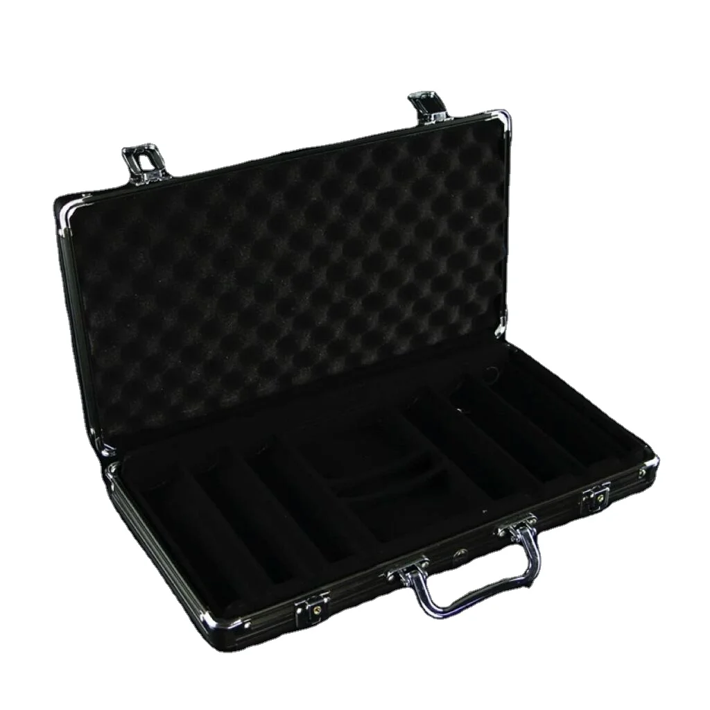Casino black 300/500 poker chip box with built-in EVA sponge for easy carrying of chip boxes