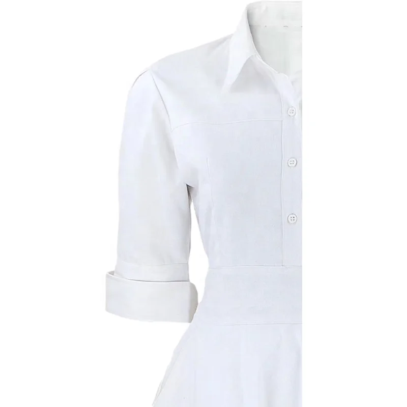 OEM-сервис, низкая цена, белое платье с длинным рукавом, галстук-бабочка, антибактериальный фитиль пота, моющееся платье для медсестер, униформа для больницы