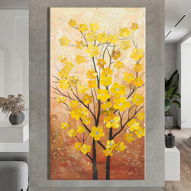 Pop art gold art abstract acrylic painting on canvas yellow tree texture painting 100% hand paint oil painting modern artwork