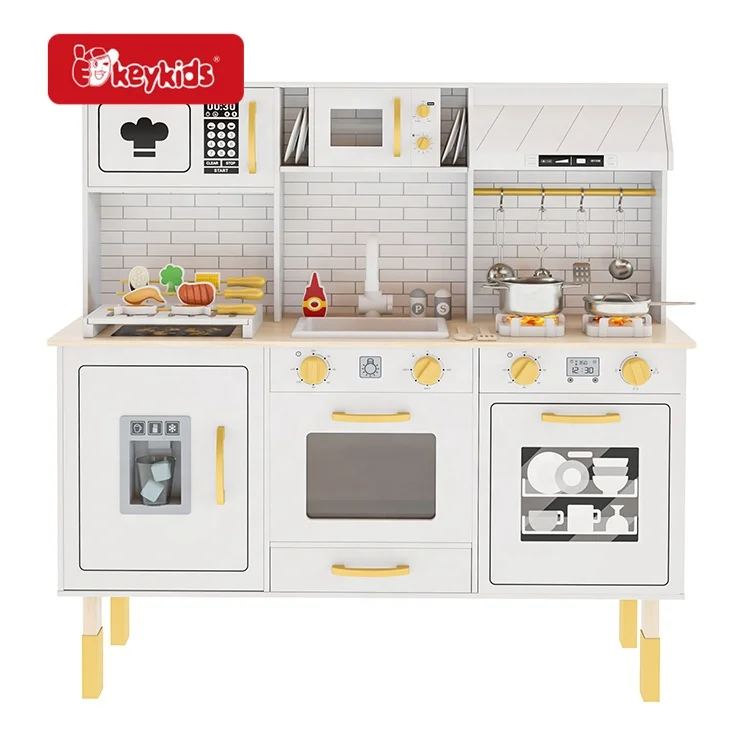 2024 New Sale Luxury Cooking Features Children Wooden Toy Kitchen with Light Sound W10C917