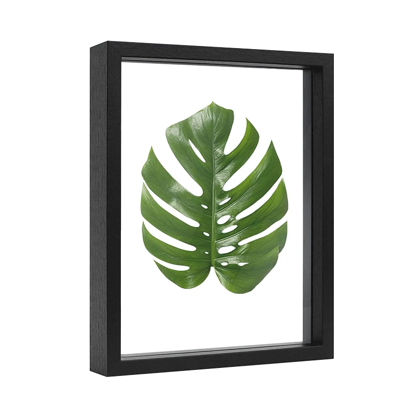 Custom Size Black Transparent Double Glass Rustic MDF Floating Photo Frame