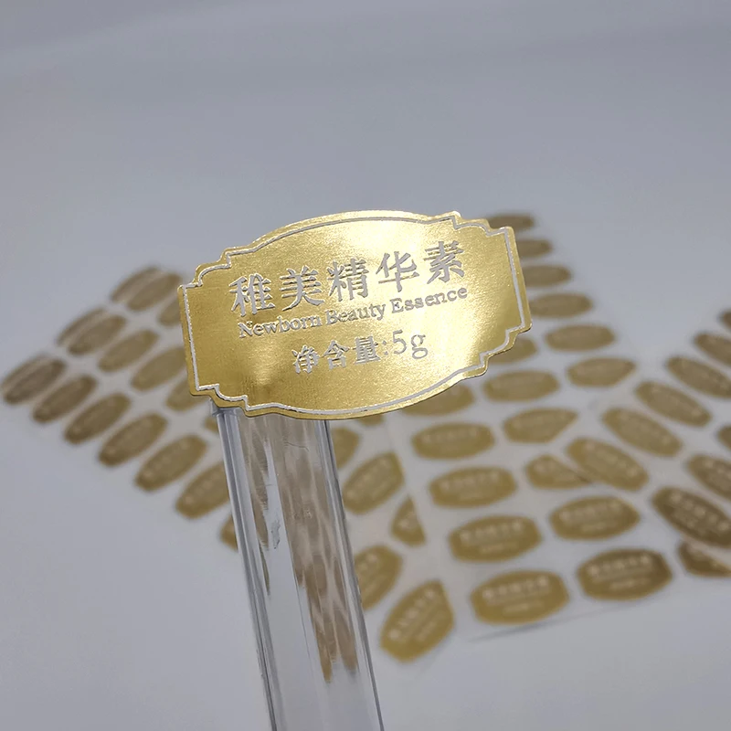 Logo Adhesive Double Layer Sticker Labels for Packaging Gold Foil Brand Printing Paper Waterproof Bottled Beverage Accept Custom