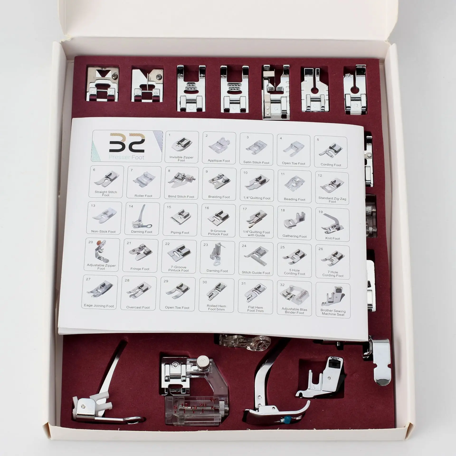 Presser Foot for Household Sewing Machines, 33-Piece Presser Foot Set with Multi-Function Sewing Accessories