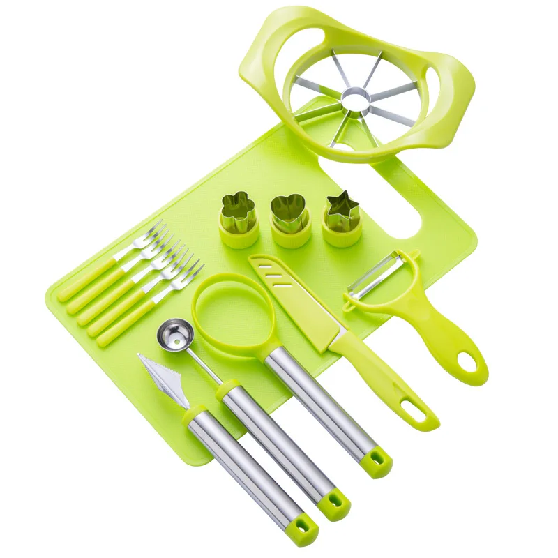 
Amazon Hot Sale Factory 15 pcs Kitchen Peeler Avocado Cutter Knife Watermelon Banana Apple Slicer Fruit Carving Tools Set 