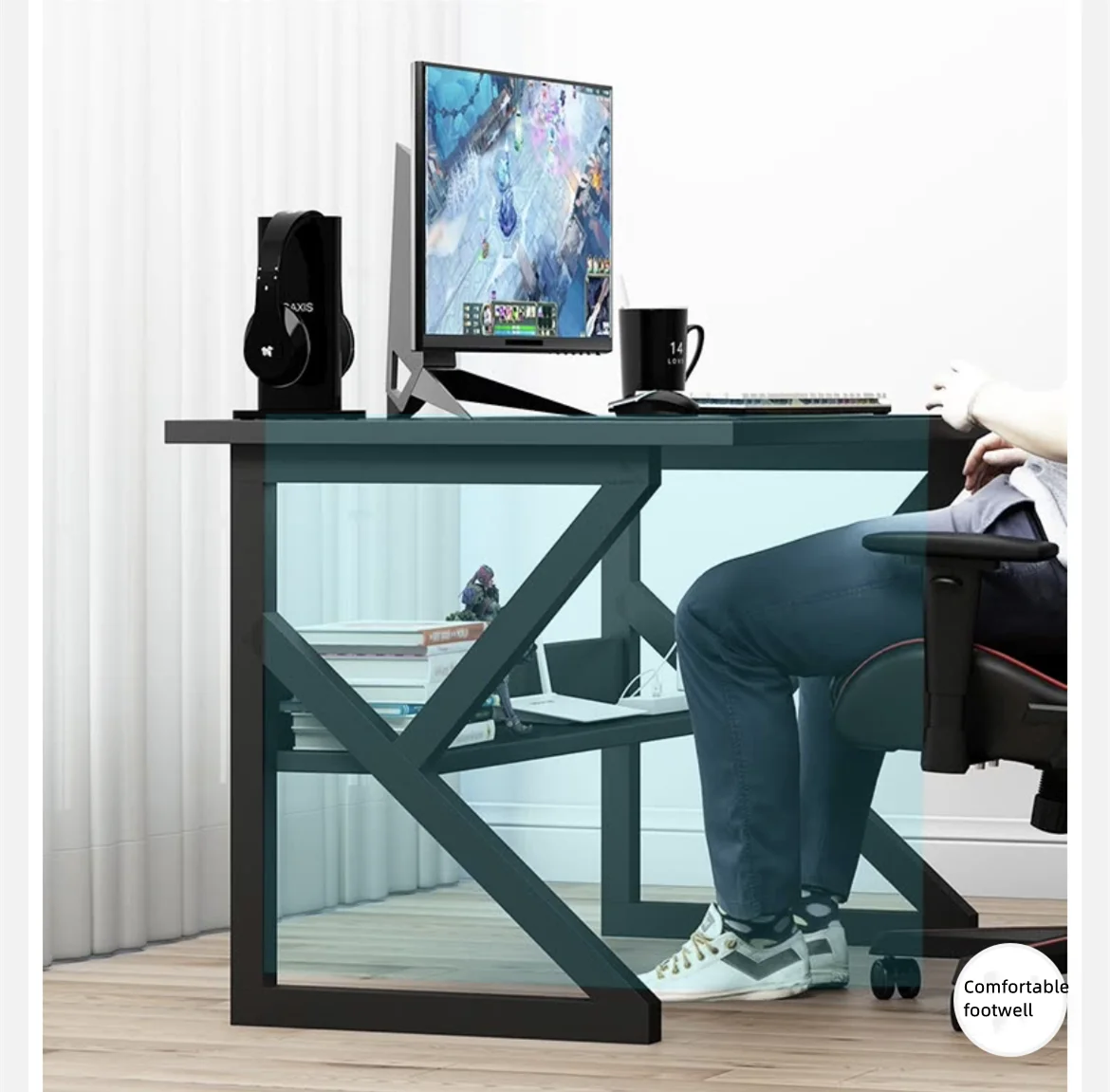 Modern Style Home Office Black Desktop Student Table Single Steel and Wooden Computer Desk