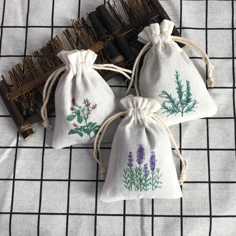 Florets Printed Drawstring Bag Linen Muslin Sachet for Multipurpose Lavender Bags for Home Supplies 4X5.5in