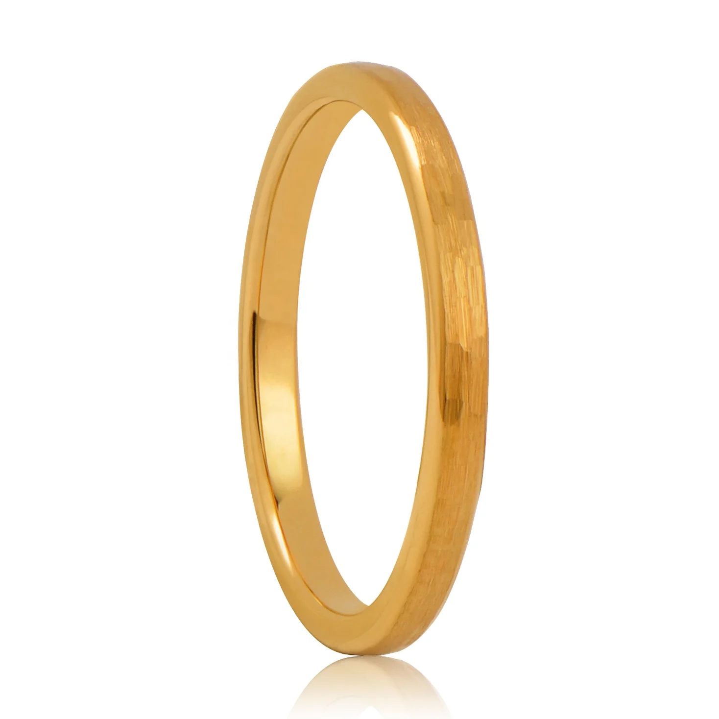 2MM Hammered 18K Gold Tungsten Engagement Ring