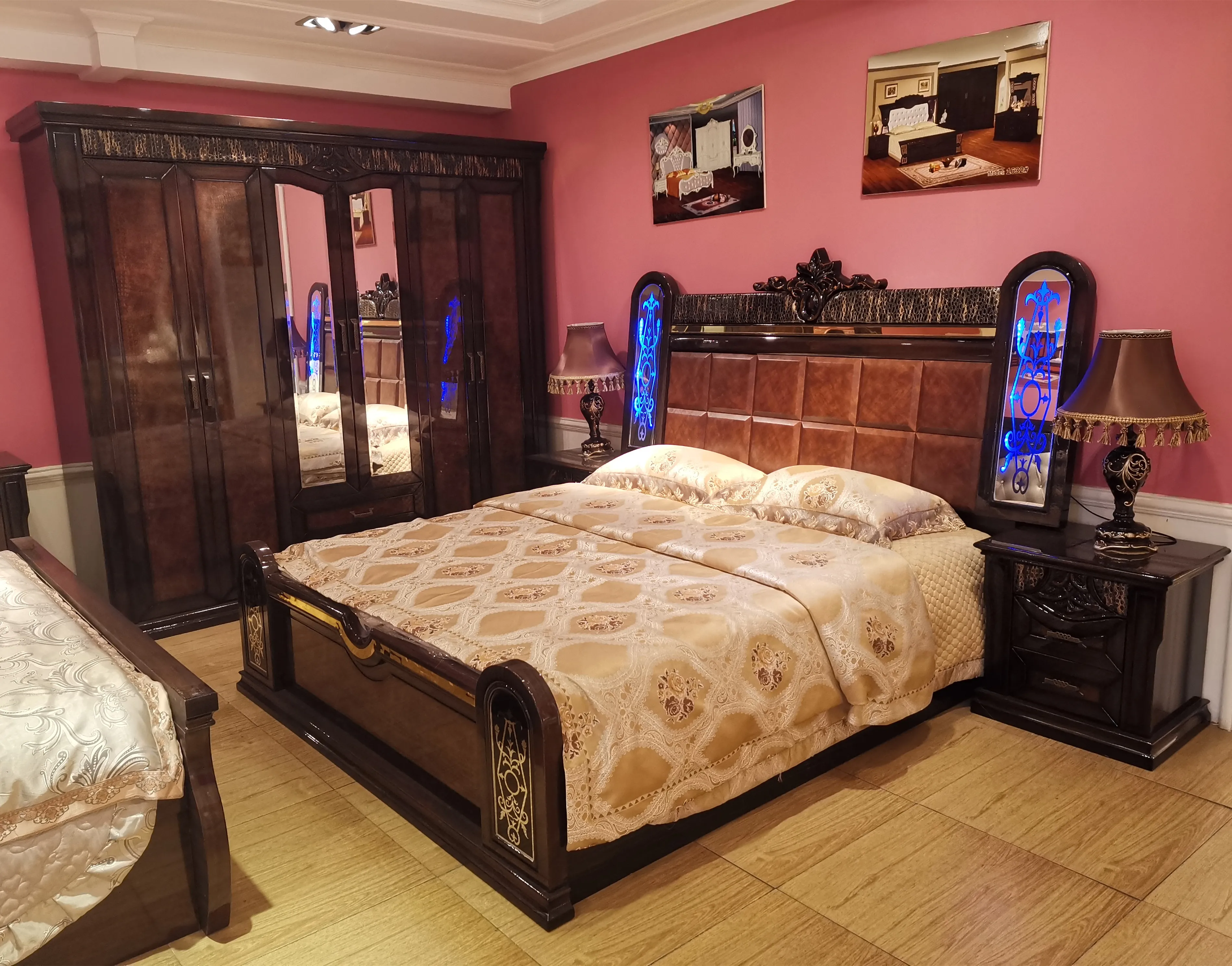 Middle Eastern vintage style bedroom furniture wooden king size bedroom set