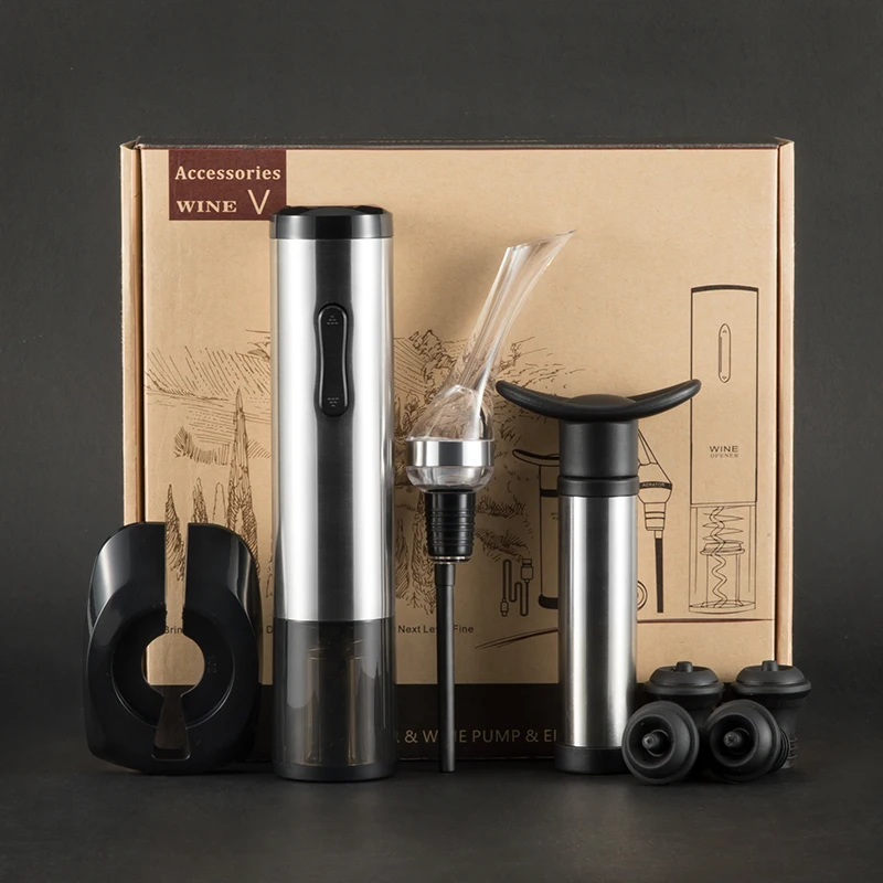 
Automatic electric wine bottle opener gift set with foil cutter vacuum stopper wine aerator pourer 