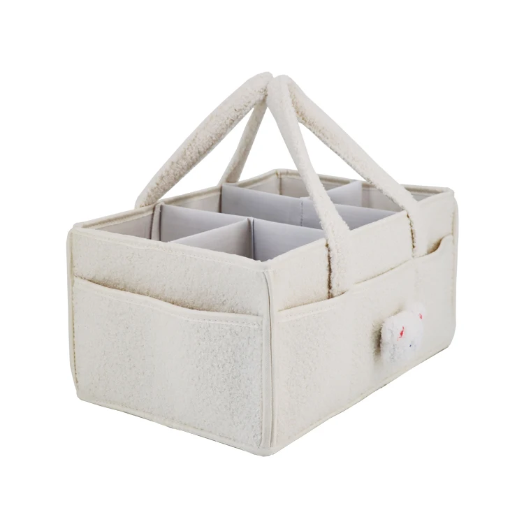 New Design Soft Portable Teddy Velvet Baby Diaper Caddy Organizer Bin Nursury Storage Basket Mommy Bag for Stroll Home Travel