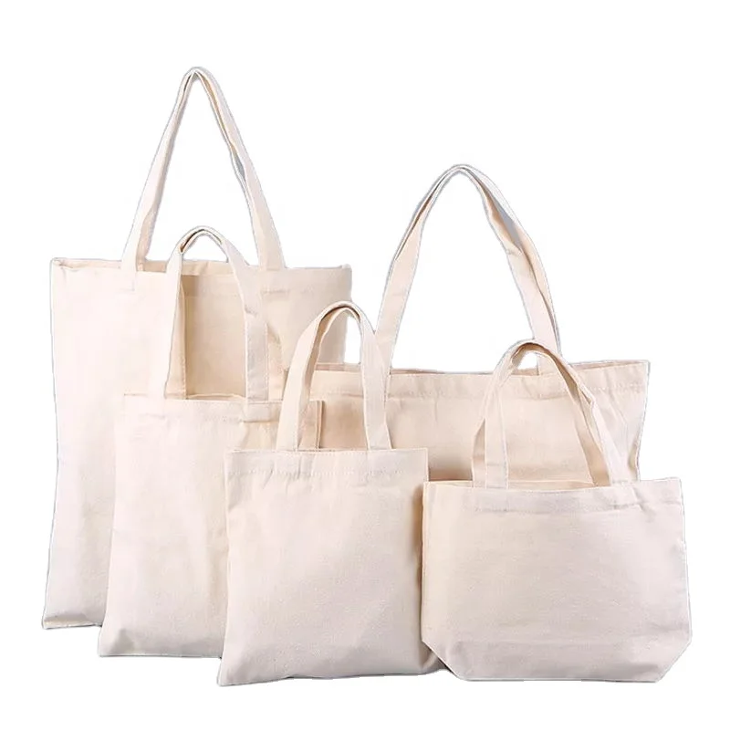 Eco High Quality Blank Reusable Shopping Bag Large Capacity Shoulder Canvas Cotton Tote Bag With Custom Printed Logo
