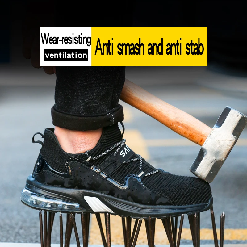 Air cushion design safety shoes comfortable unsex anti-smash work shoes