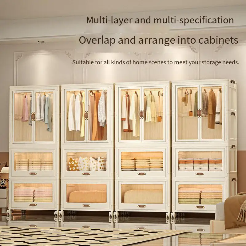 Double Tiers Easy Installation Portable Wardrobe Drawer Foldable Plastic Storage Box for Bedding Clothing Living Room Floor Type