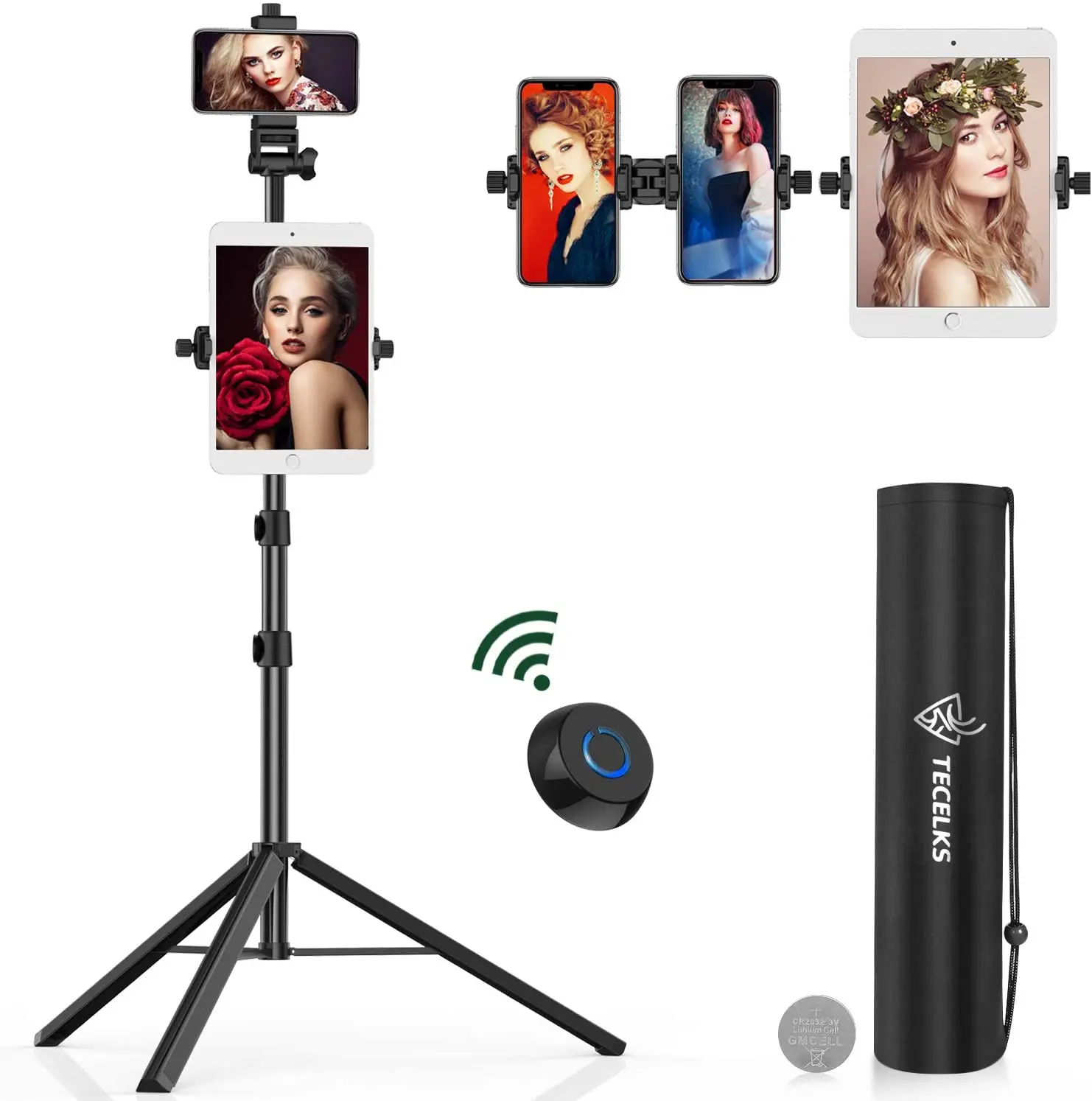 
56' Extendable Selfie Stick Tripod Stand for Vlogging Photography Phone Camera Tripod with Wireless Remote Shutter Tablet Mount 